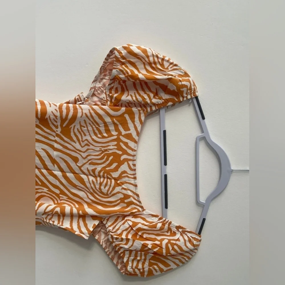 Kids Orange Zebra-Print Puff Sleeve Top